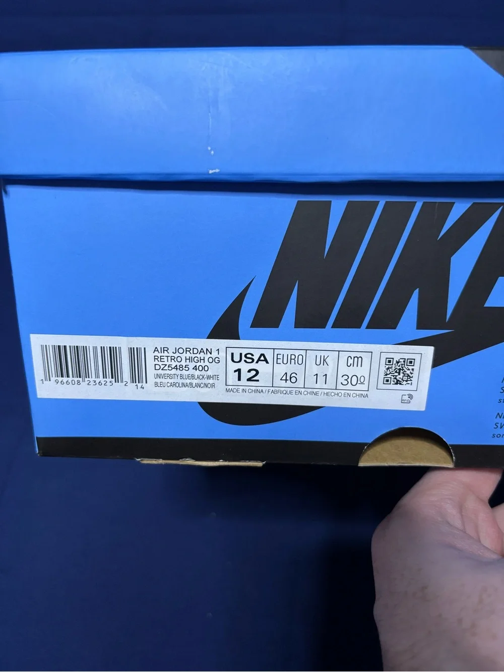 Jordan 1 Retro High OG UNC Toe 2023 Size 12